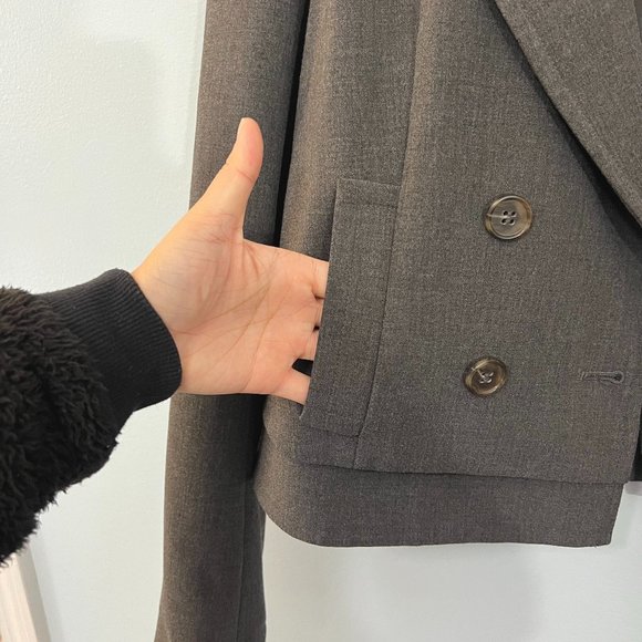 Ann Taylor Vintage Gray Double Breasted Crop Blazer Jacket Boxy Office Work 4 - Picture 5 of 7